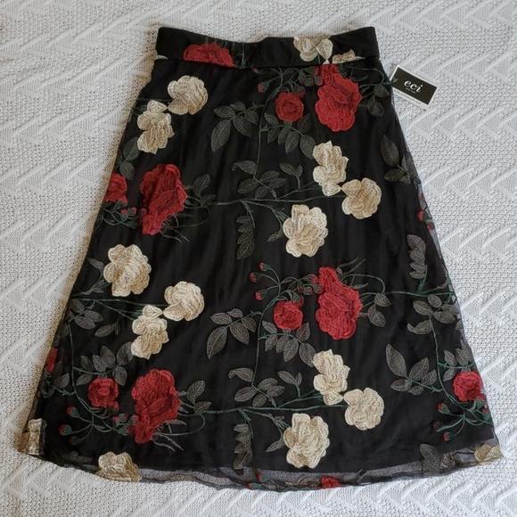 ECI Dresses & Skirts - ECI New York Black Embroidered A-line Skirt